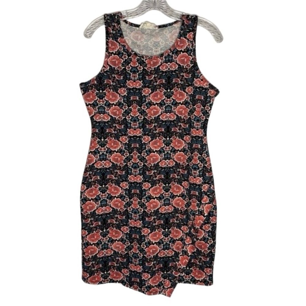 Pink Republic Pink Blue Coral Reef Floral Sleeveless Bodycon Dress L